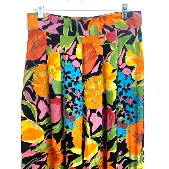 Cache' sz 14 Vintage Wide Leg High Rise Pleated Floral Pants Made in USA Rayon - Picture 4 of 8